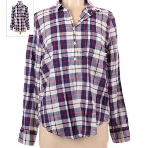 XXS Jcrew 100% cotton half button up plaid top